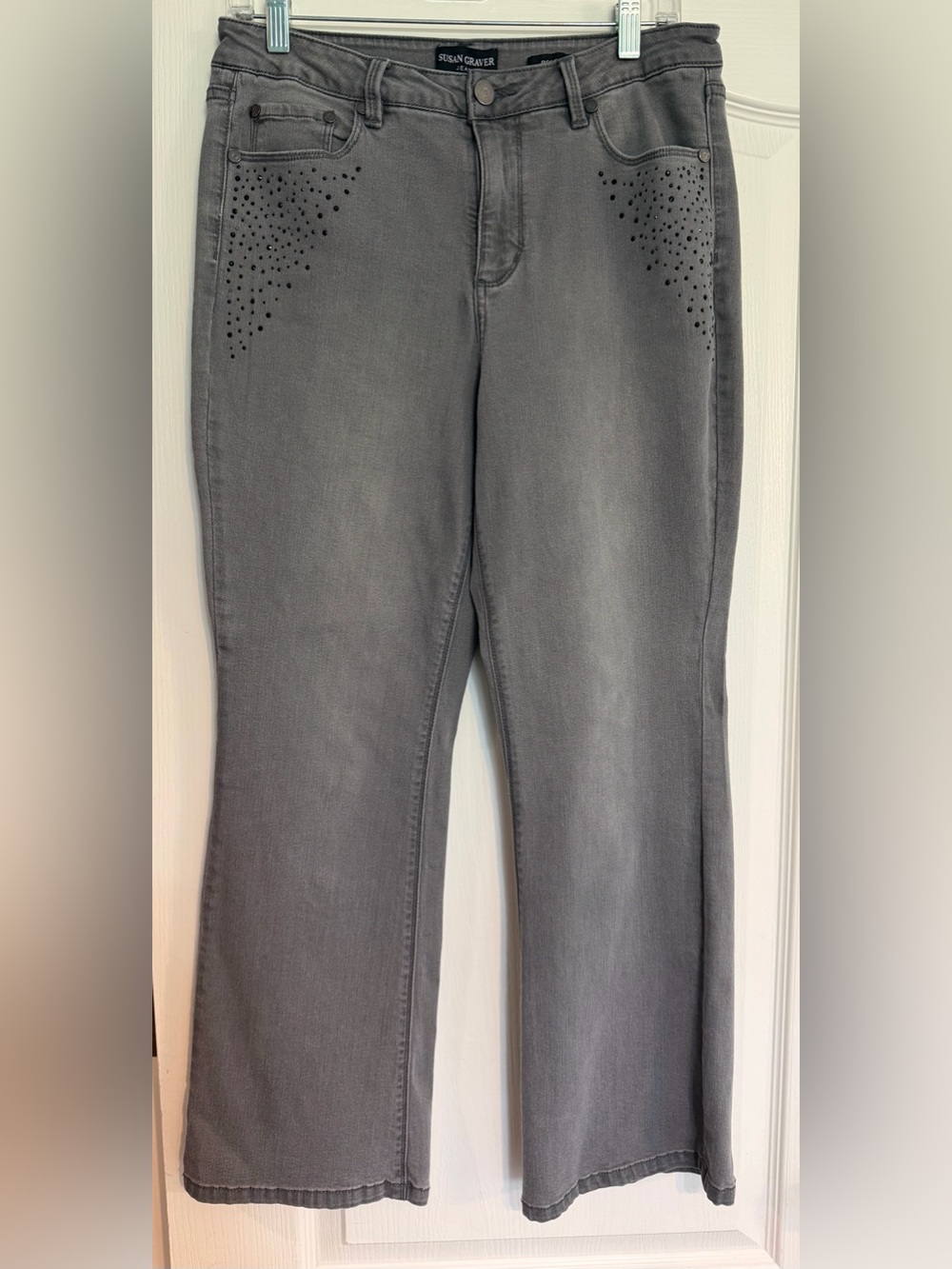 Susan Graver Embellished Pocket Boot-cut Jeans Women’s 10P